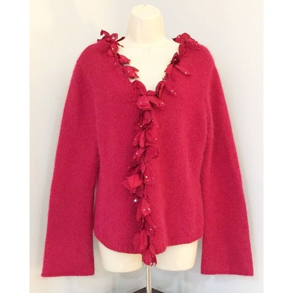 J.Jill Sz M Embellished Lambswool Angora Red CardI - Picture 1 of 8